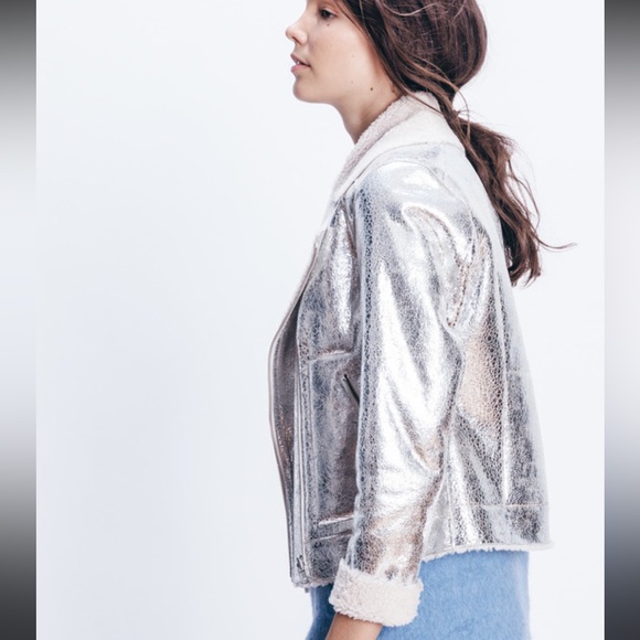 Loeffler Randall Reversible Silver Leather and Shearling Moto Jacket - Picture 4 of 15